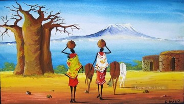 African Painting - Manyatta Near Kilimanjaro from Africa